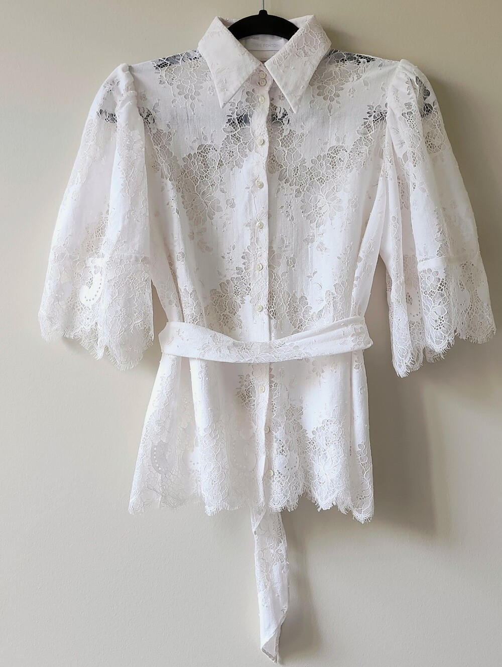 Anne Fontaine White Lace Collared Blouse